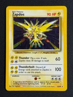 1# Pokemon Cards Zapdos 16/102 Base Set Rare - Image 1