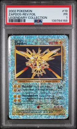 2002 POKEMON LEGENDARY COLLECTION 19/110 ZAPDOS-REVERSE FOIL - PSA 1 - Image 1