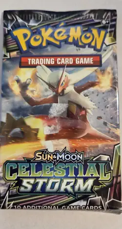 Pokemon TCG Sun & Moon Celestial Storm Sealed Booster Pack-Sticker Residue Mark - Image 1