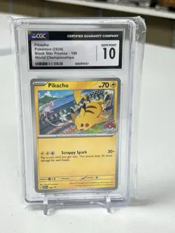 PIKACHU POKEMON 2024 BLACK STAR PROMO WORLD CHAMPIONSHIPS CGC 10 - Image 1