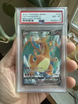 Pokemon TCG SWSH 2022 Brilliant Stars #153/172 FA/CHARIZARD V ULTRA RARE PSA 8 - Image 1