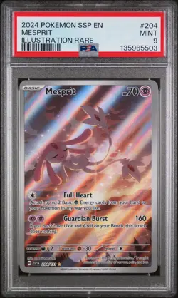 Pokemon TCG Mesprit Card 204/191 Surging Sparks Illustration Rare PSA 9 - Image 1