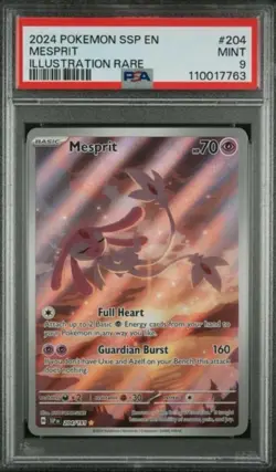 2024 POKEMON SSP EN-SURGING SPARKS #204 MESPRIT ILLUSTRATION RARE PSA 9 - Image 1