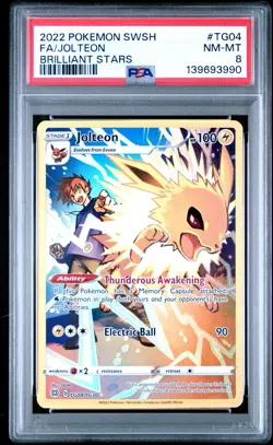 2022 Pokemon Jolteon TG04 Brilliant Stars Trainer Gallery FA Holo PSA 8 - Image 1