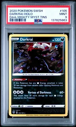 2020 POKEMON SWORD & SHIELD DARKNESS ABLAZE #105 DARKRAI-HOLO PSA 9 - Image 1