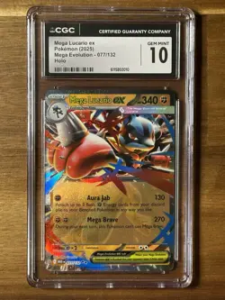 Mega Lucario ex 077/132 Me01: Mega Evolution Holo CGC Gem Mint 10 Pokemon - Image 1
