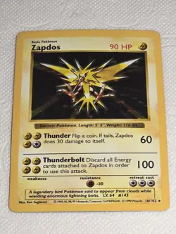 Zapdos 16/102 SHADOWLESS Holo Rare Base Set Pokemon LP Detailed Pictures! A - Image 1