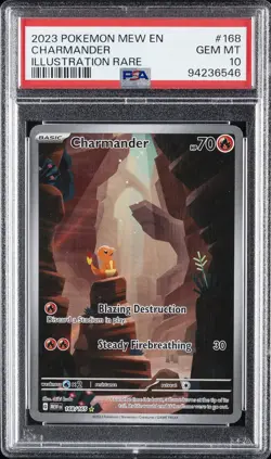 2023 POKEMON MEW EN-151 ILLUSTRATION RARE #168 CHARMANDER PSA 10 - Image 1