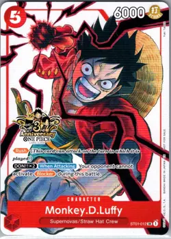 Monkey.D.Luffy - (3rd Anniversary Tournament 3 Brothers) ST01-012 - One Piece NM - Image 1