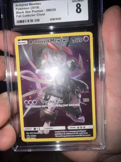 CGC 8 Armored Mewtwo SM228 Black Star Promo Pokemon Card ( SUPER SWIRL ) - Image 1