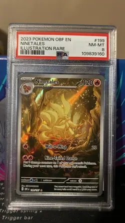 Pokemon TCG Ninetales Obsidian Flames Illustration Rare Card 199/197 PSA 8 - Image 1