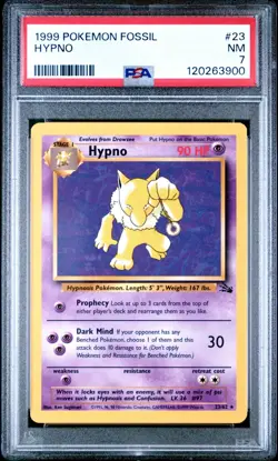1999 Pokemon TCG Hypno 23/62 Fossil Regular Rare Card PSA 7 - Image 1