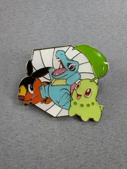 Pokemon Ascended Heroes Starter Totodile Chikorita Tepig Trio Enamel Pin - Image 1