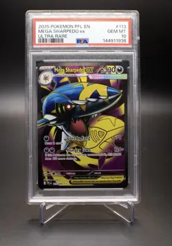 Mega Sharpedo ex PSA 10 English Pokemon Card 113 Phantasmal Flames 2025 UR - Image 1