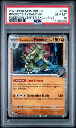 2025 POKEMON DRI EN-DESTINED RIVALS #096 TEAM ROCKET'S TYRANITAR PSA 10 - Image 1