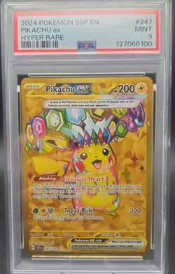 2024 POKEMON SSP EN-SURGING SPARKS HYPER RARE #247 PIKACHU EX PSA 9 - Image 1