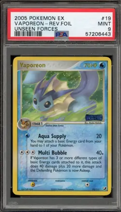 Pokemon Vaporeon EX Unseen Forces Reverse Holo Rare #19 PSA 9 Mint - Image 1