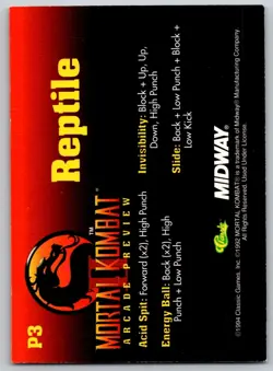 1994 Classic Mortal Kombat Ii Arcade Preview Reptile P3 Mortal Combat Card - Image 2
