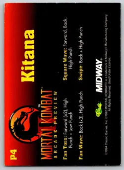 1994 Classic Mortal Kombat Ii Arcade Preview Kitana P4 Promo Mortal Combat Card - Image 2
