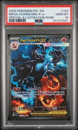 2025 POKEMON PFL EN-PHANTASMAL FLAMES #125 MEGA CHARIZARD X EX PSA 10 - Image 1
