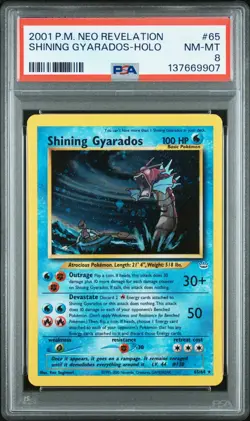 PSA 8 Shining Gyarados SWIRL FULL HOLO BLEED Neo Rev Pokemon Card #65 Look! - Image 1
