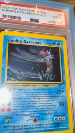 PSA 8 Shining Gyarados SWIRL FULL HOLO BLEED Neo Rev Pokemon Card #65 Look! - Image 2