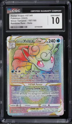 2022 Pokemon Silver Tempest Rainbow Rare Alolan Vulpix VSTAR #197 CGC 10 - Image 1