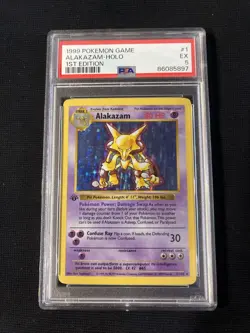PSA 5 Pokemon Base Set 1st Edition Holo Rare Alakazam 1/102 EX Condition - Image 1