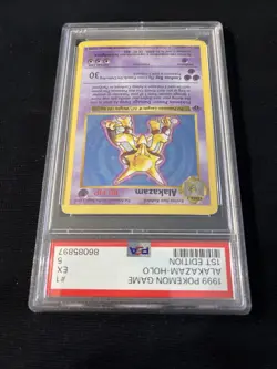 PSA 5 Pokemon Base Set 1st Edition Holo Rare Alakazam 1/102 EX Condition - Image 5