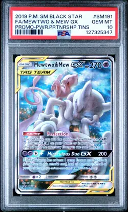 2019 POKEMON SM BLACK STAR PROMO #SM191 FULL ART/MEWTWO & MEW GX PSA 10 - Image 1