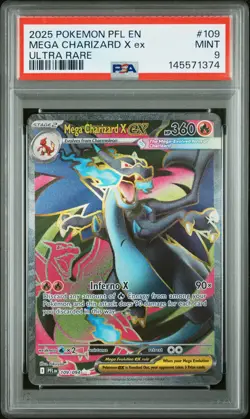 2025 POKEMON PFL EN-PHANTASMAL FLAMES ULTRA RARE #109 MEGA CHARIZARD X EX PSA 9 - Image 1