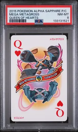 2015 POKEMON ALPHA SAPPHIRE PLAYING CARDS QUEEN OF HEARTS MEGA METAGROSS PSA 8 - Image 1