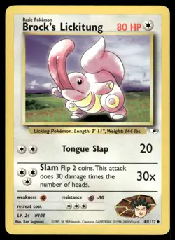 Pokemon Cards Brock's Lickitung 41/132 UNLIMITED Gym Heroes WOTC Uncommon NM - Image 1