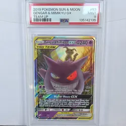 Pokemon Gengar & Mimikyu GX TAG TEAM Ultra Rare Holo Team Up 53/181 PSA 9 - Image 1