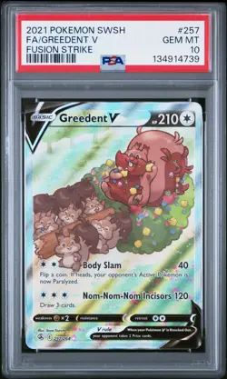 2021 POKEMON SWORD & SHIELD FUSION STRIKE #257 FULL ART/GREEDENT V PSA 10 - Image 1