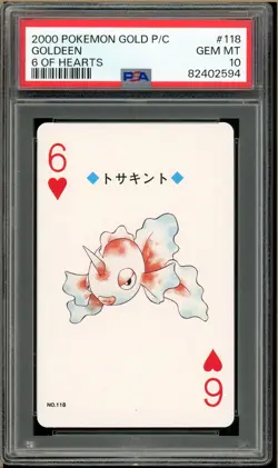 Pokemon - Goldeen 6 of Hearts, Gold Ho-oh Back Poker Deck #118 PSA 10 - Image 1