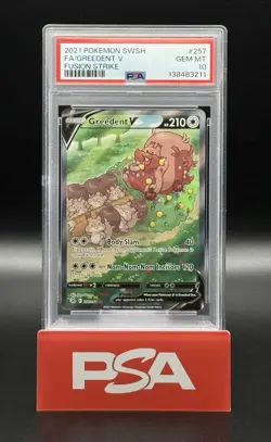 2021 POKEMON SWORD & SHIELD FUSION STRIKE #257 FULL ART GREEDENT V PSA 10 - Image 1