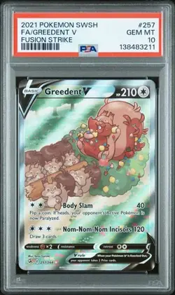 2021 POKEMON SWORD & SHIELD FUSION STRIKE #257 FULL ART GREEDENT V PSA 10 - Image 3