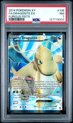 2014 Pokemon Xy Furious Fists Dragonite EX #108 Fa PSA 7 New Cert Full Art - Image 1