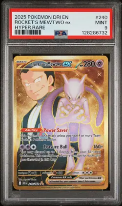 2025 POKEMON DRI EN-DESTINED RIVALS HYPER RARE TEAM ROCKET'S MEWTWO EX PSA 9 - Image 1