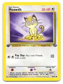 Meowth 56/64 Common Jungle Pokemon 1st Edition MP - Image 1