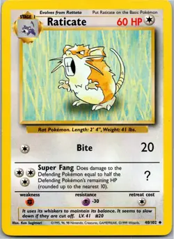 Raticate NM Pokemon 040/102 Base Set Vintage 1999 Uncommon Near Mint Regular - Image 1