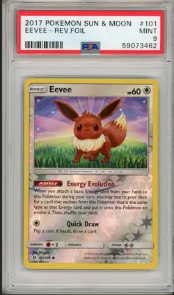 2017 Pokemon Sun & Moon Base Set Eevee Reverse Foil Holo #101 PSA 9 - Image 1