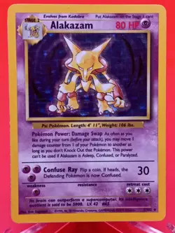 Alakazam Holo 1/102 Base Set MP WotC Vintage Pokemon - Image 1