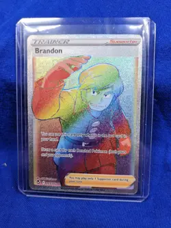 Pokemon TCG Brandon Silver Tempest 203/195 Rainbow Secret Rare NM-M - Image 1