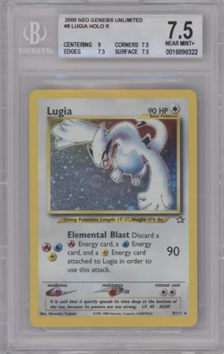BGS 7.5 Near Mint+ 2000 Lugia Holo Rare Unlimited Neo Genesis 9/111 Pokemon - Image 1