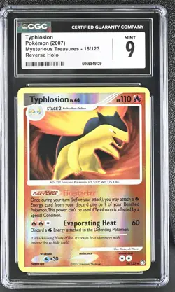 CGC 9 MINT Typhlosion 2007 Mysterious Treasures 16/123 Reverse Holo Pokemon Card - Image 1