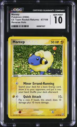 CGC 10 Mareep EX Team Rocket Returns 67/109 Reverse Holo Stamped Pokemon Card - Image 1