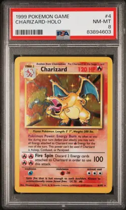 1999 POKEMON BASE SET UNLIMITED #4 CHARIZARD-HOLO PSA 8 - Image 1