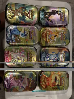 Pokemon Prismatic Evolutions EMPTY Mini Tins Costco (8) Complete Set Just Tins - Image 2